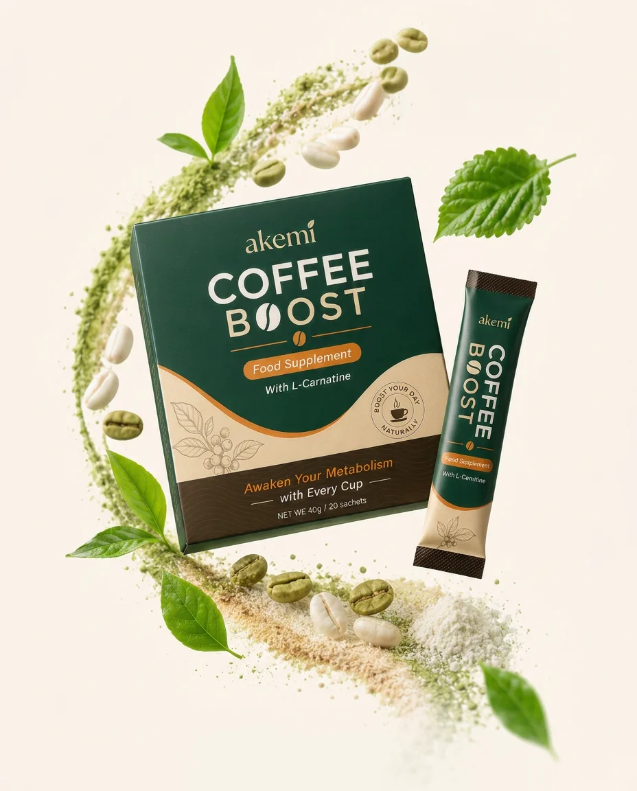 Akemi Coffee Boost box with its plant-based ingredients
